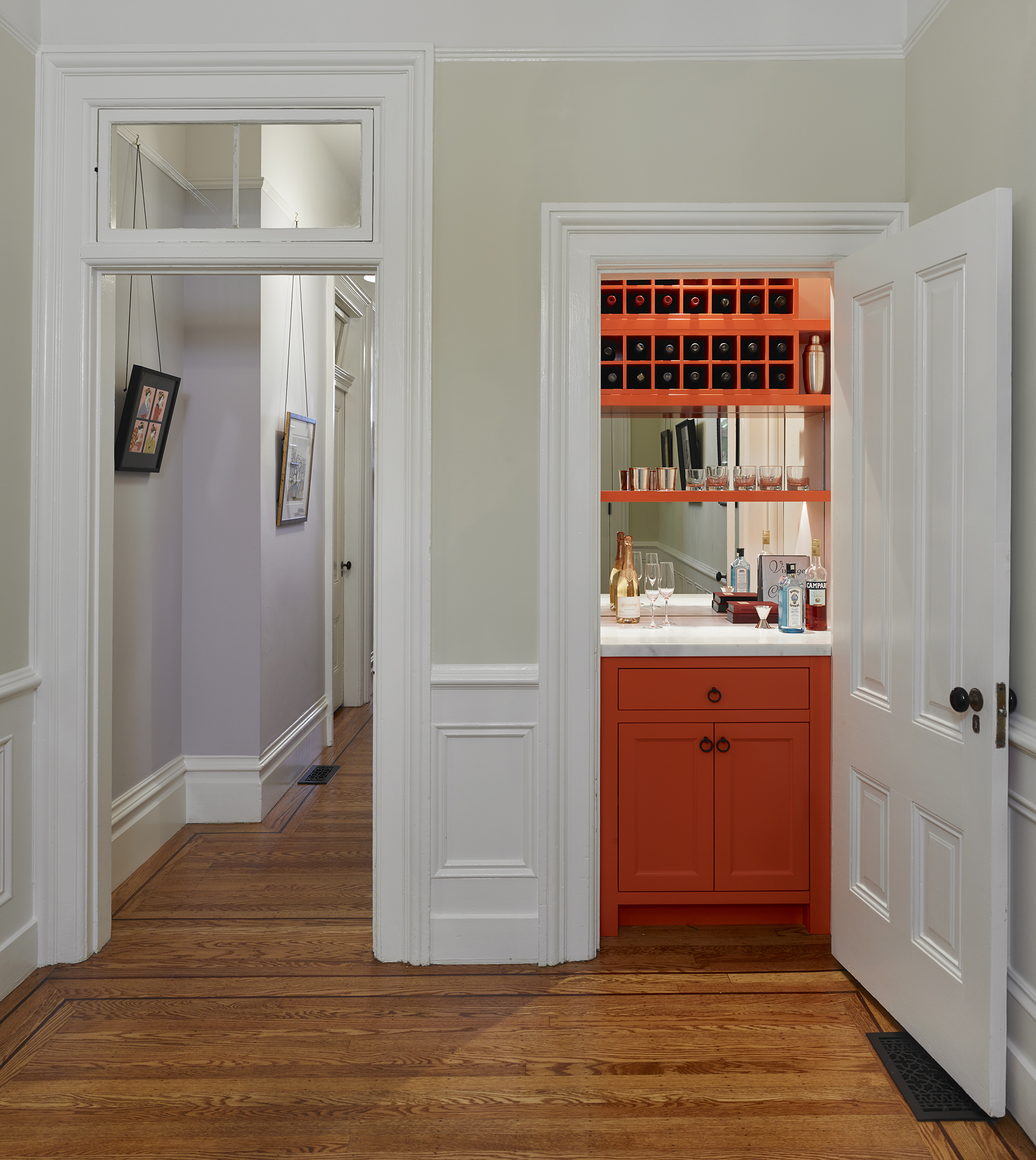 orange bar in modern victorian renovation