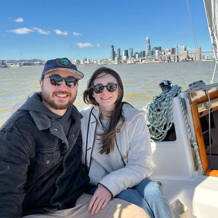 Vanessa Leedy and boyfriend on sailboat San Francisco Bay