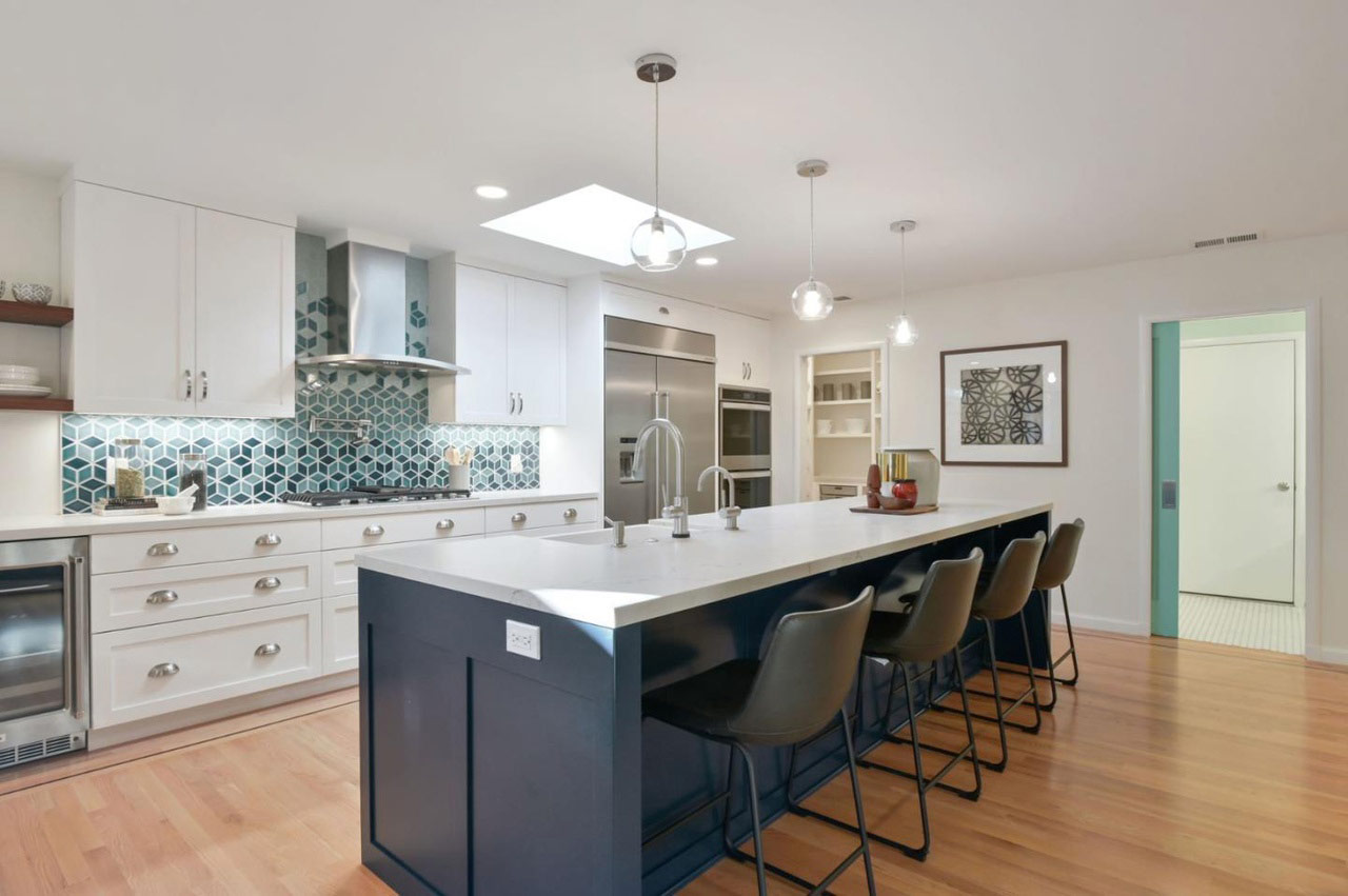 bay area home kitchen with pocket door